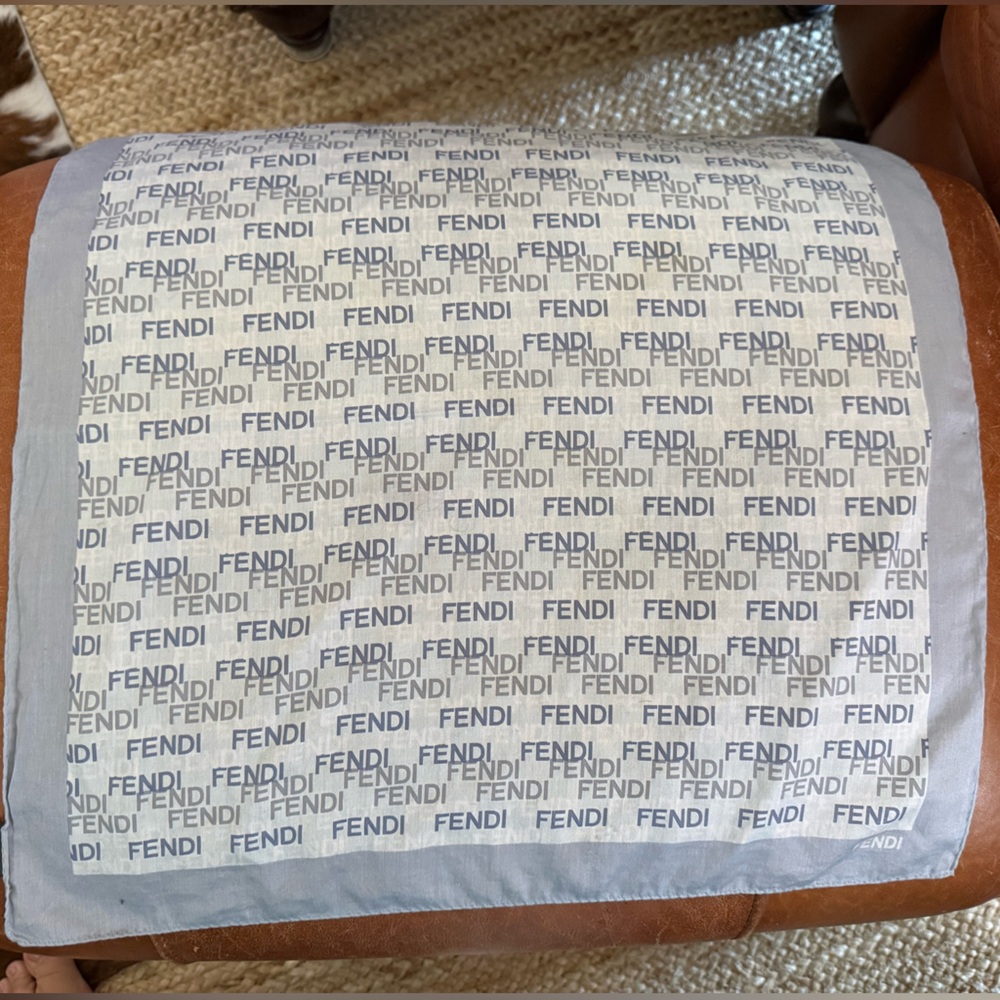 Fendi Blue and Gray Logo Scarf